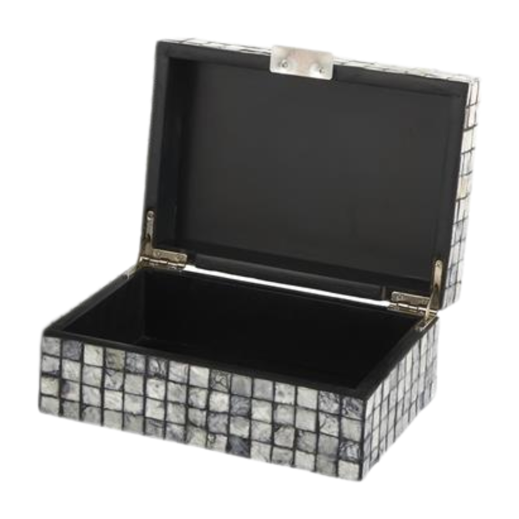 Mother of Pearl Geometric Mosaic Box Grey 8in