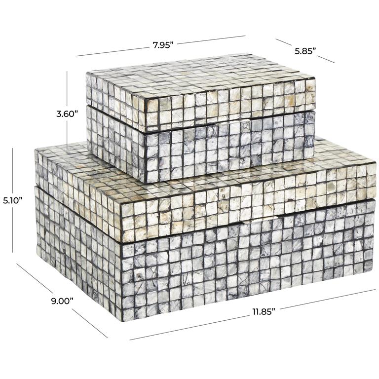 Mother of Pearl Geometric Mosaic Box Grey 8in