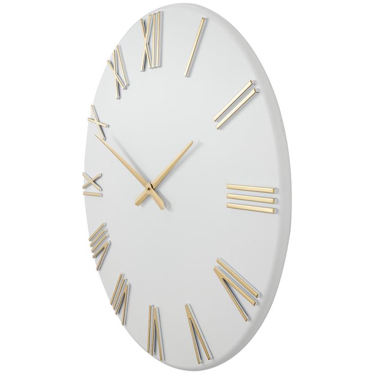 White Wall Clock with Gold Hands & Numbers 31in