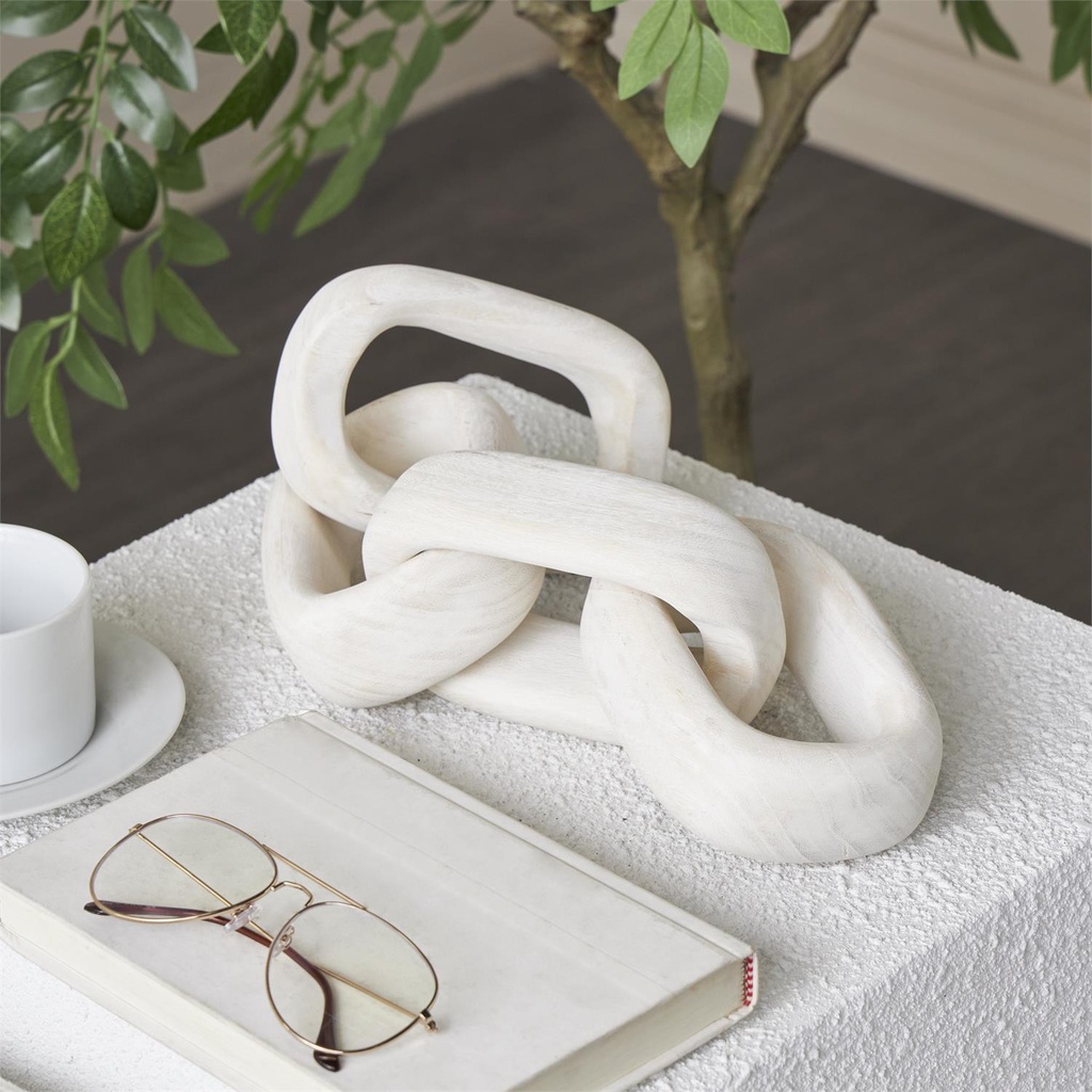 Wood Chain Link Sculpture Cream 18in