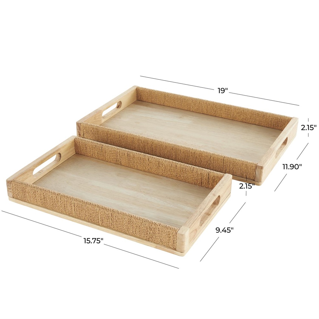 Wood Tray With Rope Edges 16in