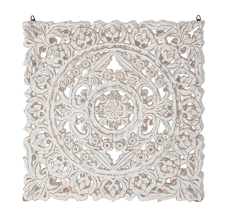 Wooden Mandala Carved Wall Decor White 36in