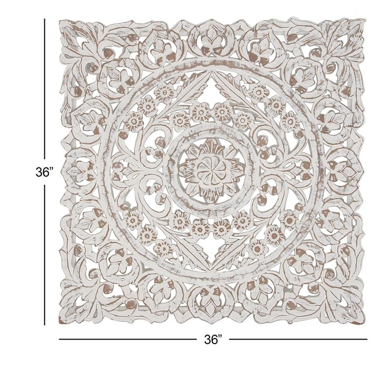 Wooden Mandala Carved Wall Decor White 36in