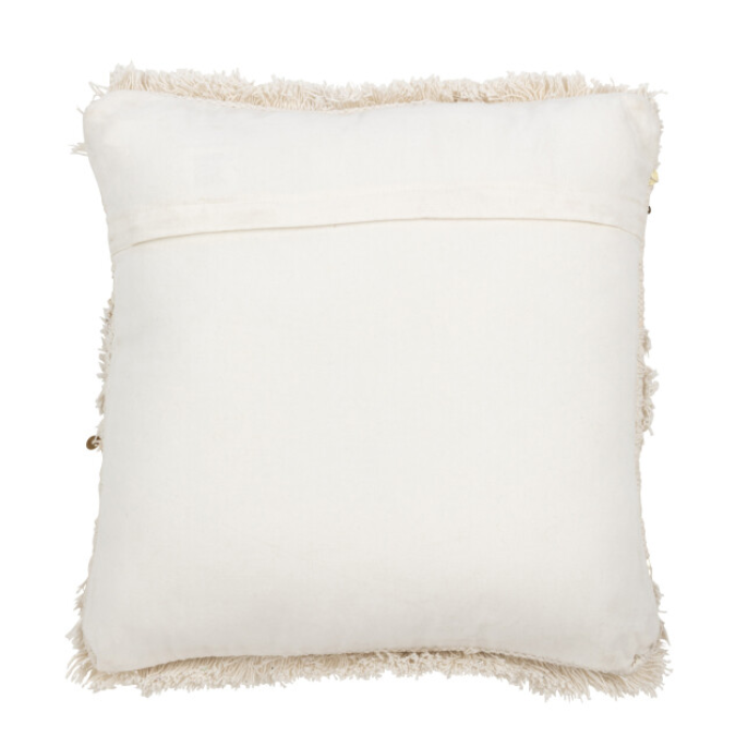 Fringed Tufted Sequin Pillow Cream Gold 18in