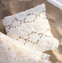 Fringed Tufted Sequin Pillow Cream Gold 18in