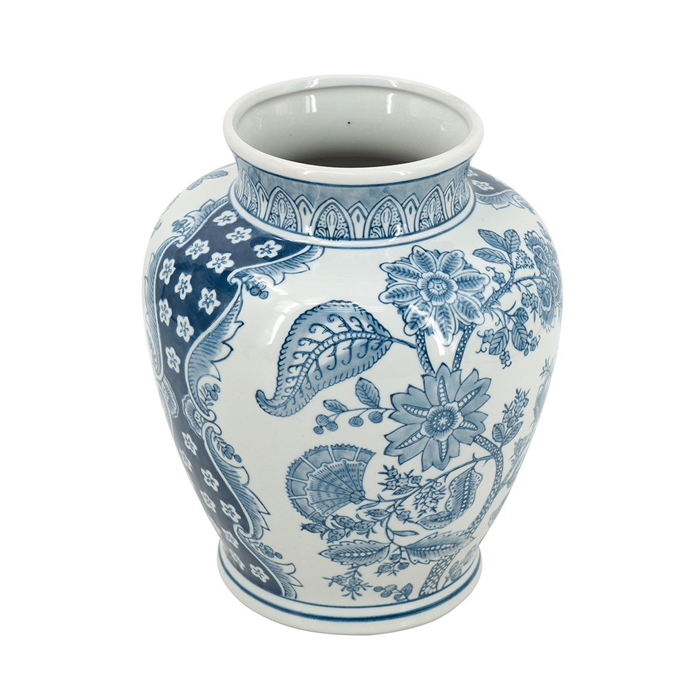 Floral Vase Blue & White 11in