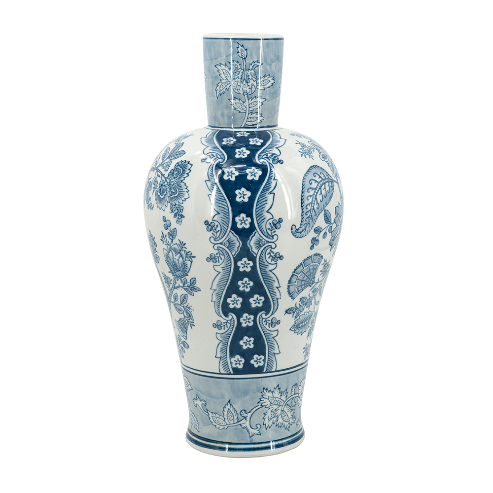 Floral Vase Blue & White 17in