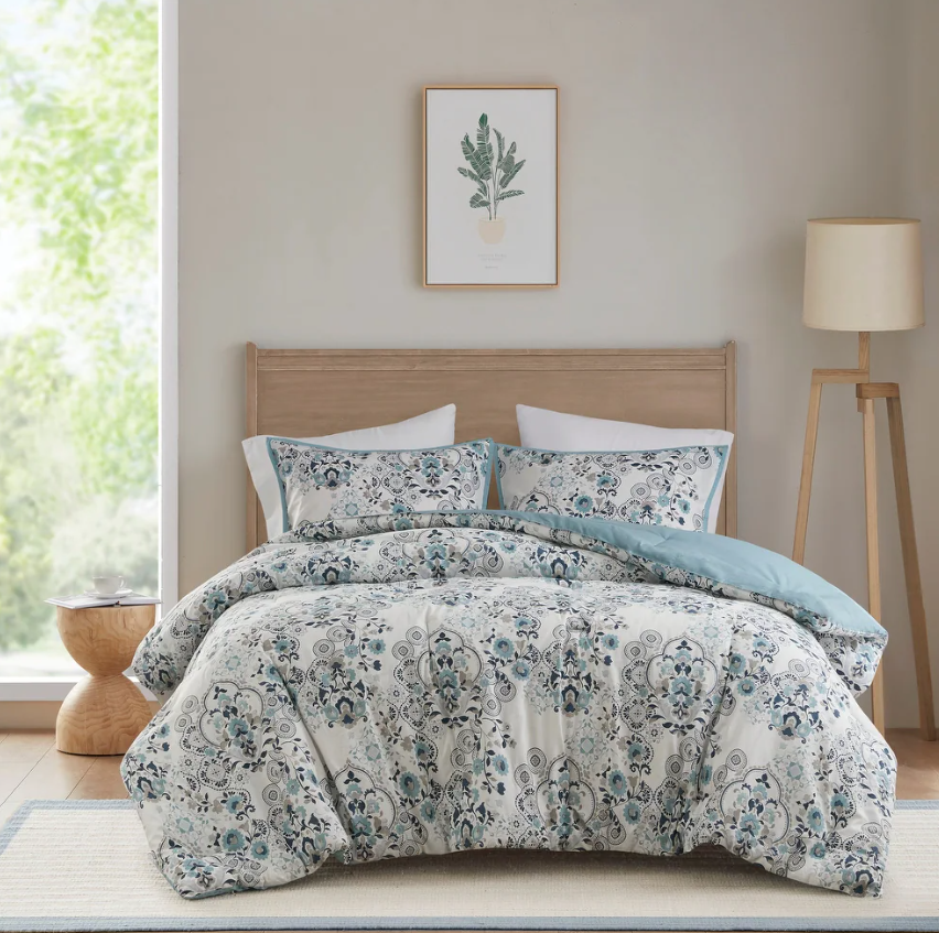 Brielle 3 Piece Floral Printed Cotton King Comforter Set