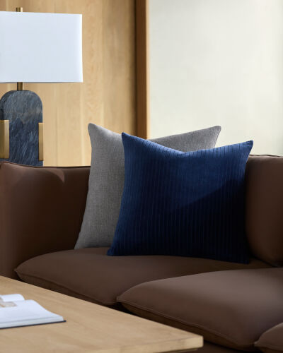 Velvet Stripes Pillow Navy 20in 