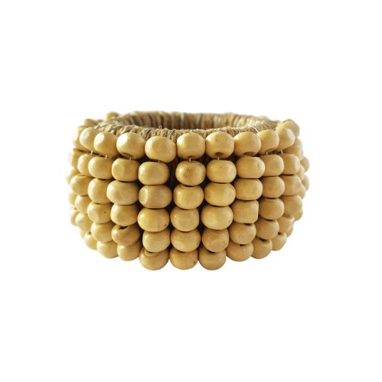 Mango Wood Bead & Jute Napkin Rings 4pc
