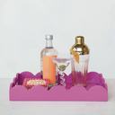 Scalloped Lacquered Tray Pink 16in