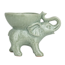 Stoneware Elephant With Bowl Grey