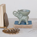 Stoneware Elephant With Bowl Grey