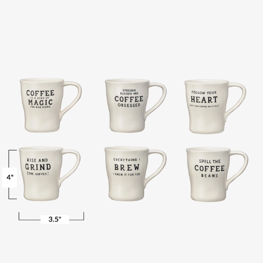 Stoneware Mug With Wax Relief Coffee Saying 12oz