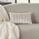 Beaded Stripe Velour Pillow Beige 12x21in
