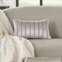 Beaded Stripe Velour Pillow Grey 12x21in