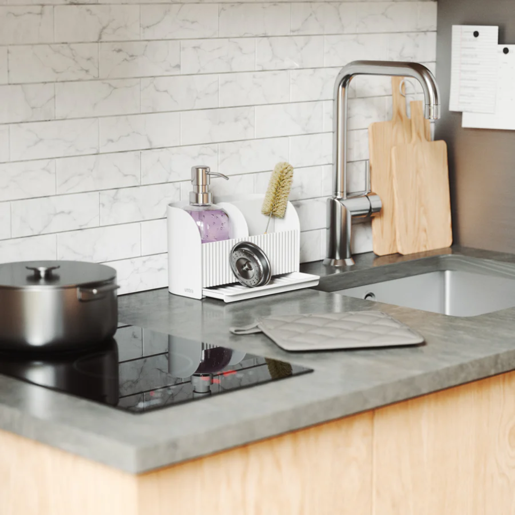 Sling Sink Caddy With Soap Pump White