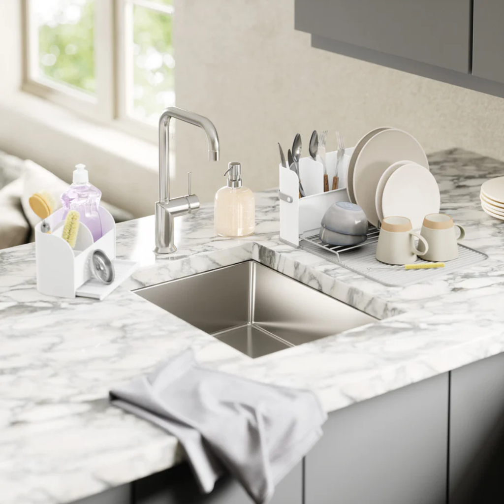Sling Sink Caddy With Soap Pump White