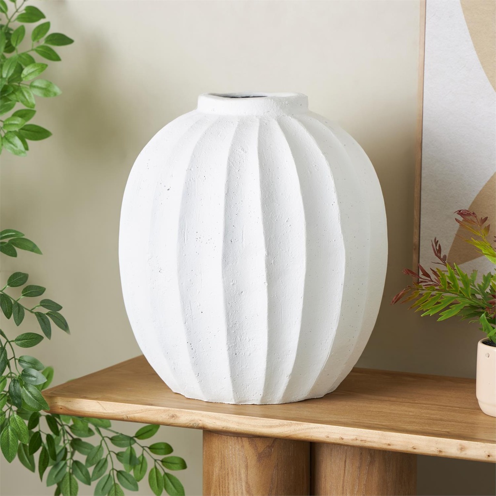 Carved Grooves Vase White 18in