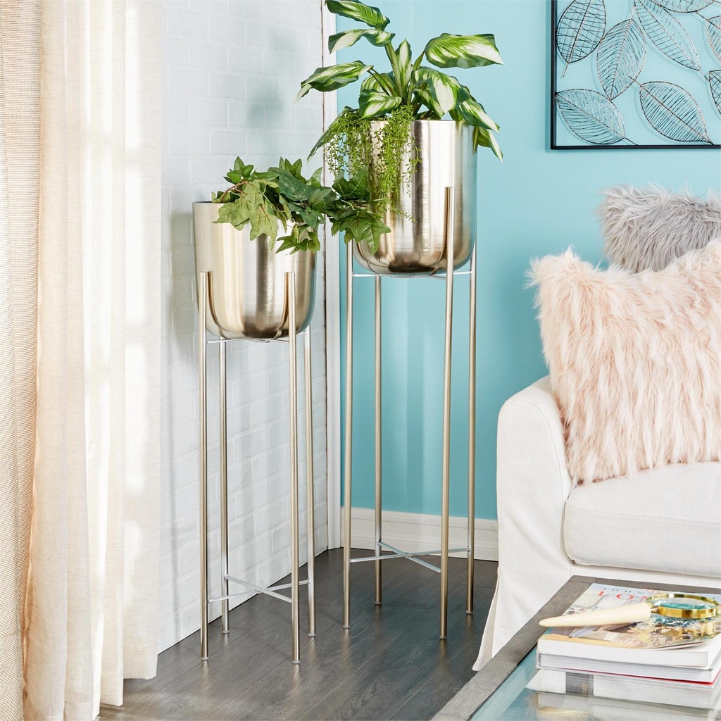 Metal Dome Planter on Stand Silver 46in