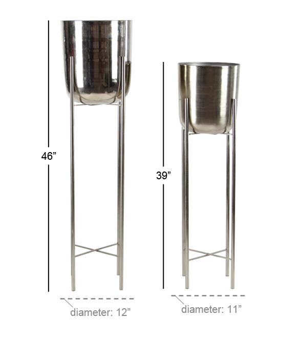 Metal Dome Planter on Stand Silver 46in