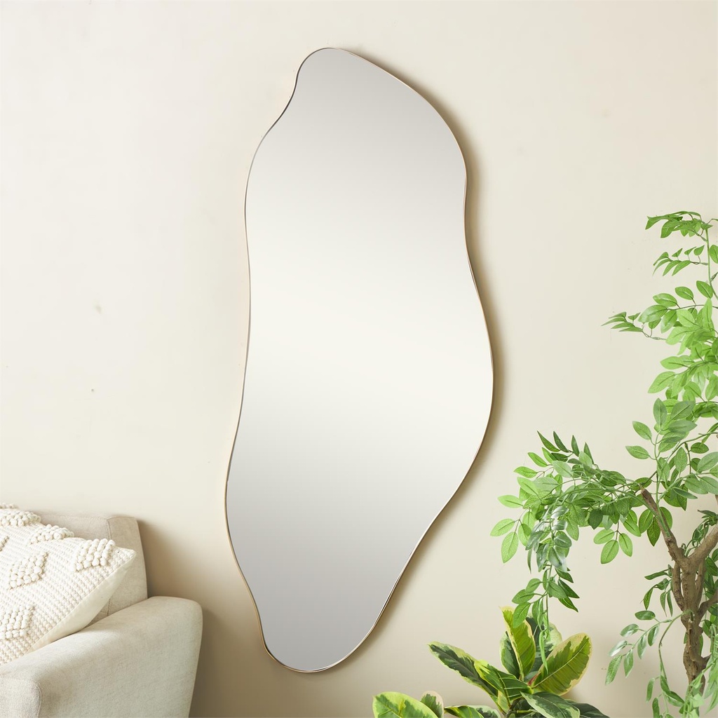 Organic Shape Wall Mirror Gold Frame 20x48in
