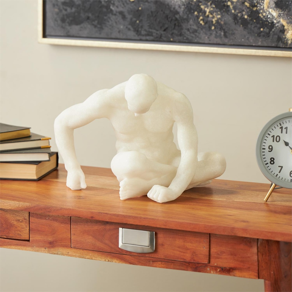 Sitting Man Sculpture White 12in
