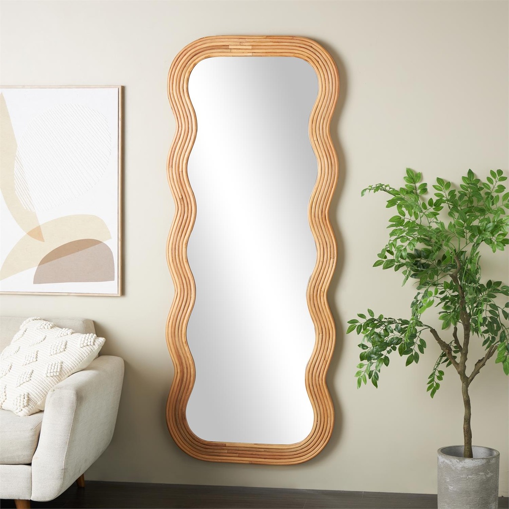 Wavy Floor Mirror Natural Wood 29x73in
