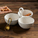 Basket Weave Stoneware Triple Tidbit Bowls Set 2pc 8x5.5in