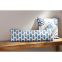 Blue Floral Cotton Chambray Pillow Long  35x11in