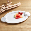 Milk Glazed Fan Shell Handle Platter  19.25x10.875in