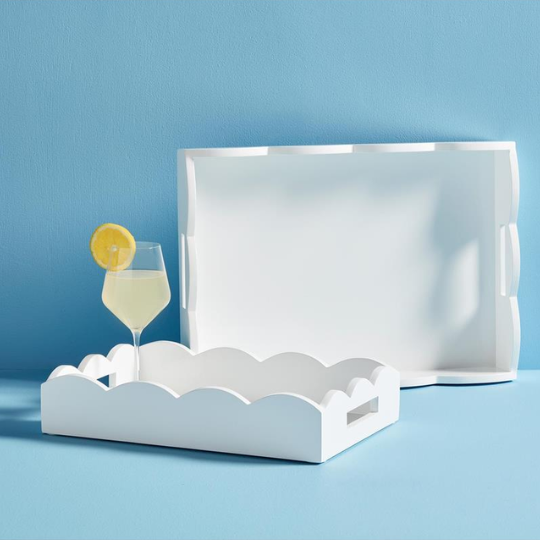 Scallop Nested Lacquer Tray White 10x15in