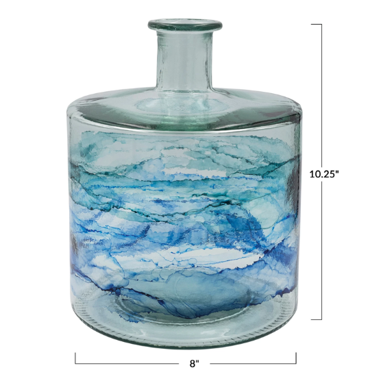 Blue Ombre Recycled Glass Vase 8x10in