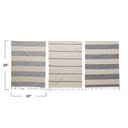 Cotton Striped Kitchen Towels With Fringe Blue & White 3pc