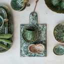 Glazed Stoneware Serving Board Green 14x8in