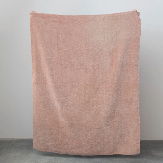 Hand-Embroidered Kantha Cotton Velvet Throw Blush 60x50in