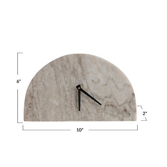 Marble Half Circle Clock 10x6in