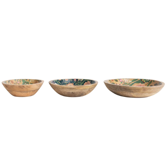 Floral Design Enamel Wood Bowls 