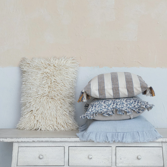 Ivory Shag Pillow 24x16in 