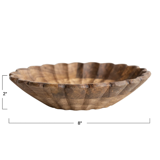 Mango Wood Scalloped Bowl 8in 