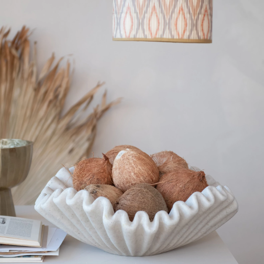 Ruffled Centerpiece Bowl Cream Stone Finish 20in