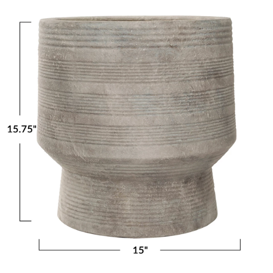 Stoneware Footed Planter With Debossed Lines Cream 15x16in
