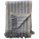 Striped Cotton Throw With Fringe Blue Natural 60x50in