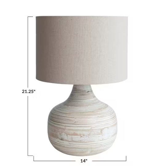 Whitewashed Bamboo Table Lamp 21in