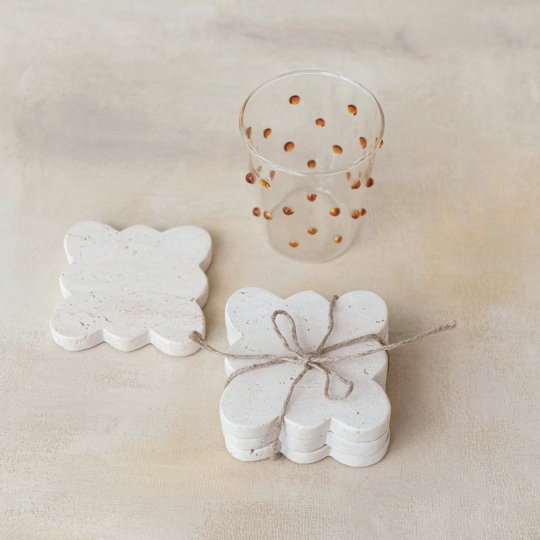 Travertine Coasters With Scalloped Edge 4pc