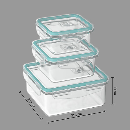 Clipeat Glass Food Containers Square 3pc