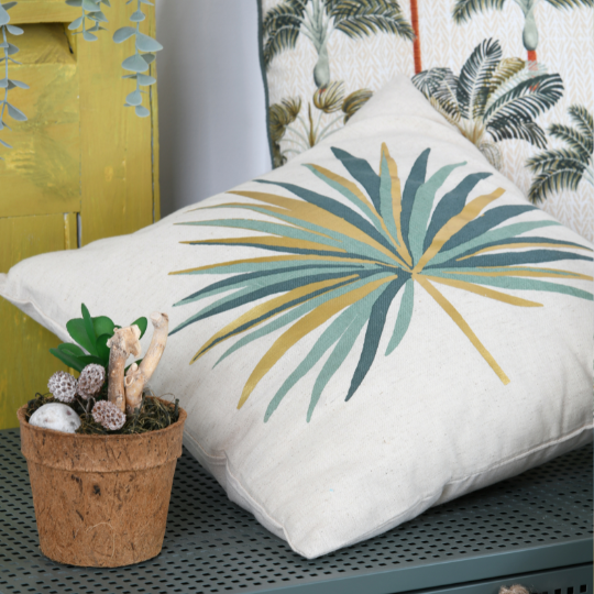 Casablanca Pillow Green & Gold Palm 16x16in
