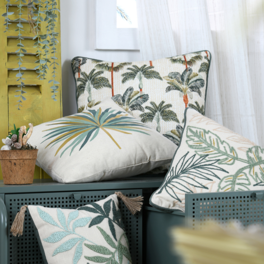 Casablanca Pillow Green & Gold Palm 16x16in