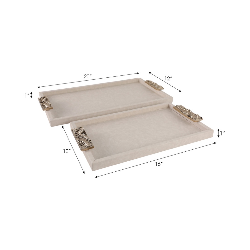 Marquis Tray Beige With Silver Handles 20in