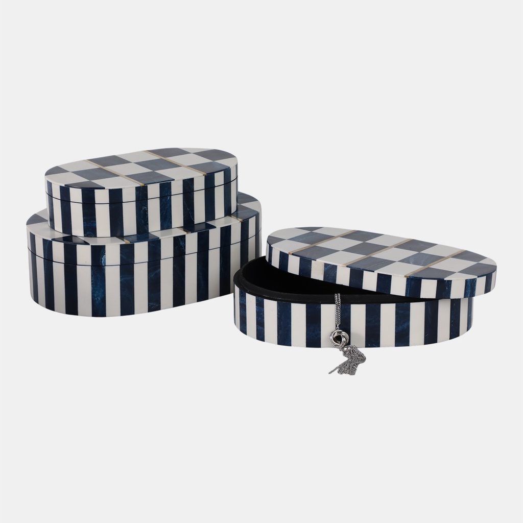 Oval Checkered Box Blue 12in